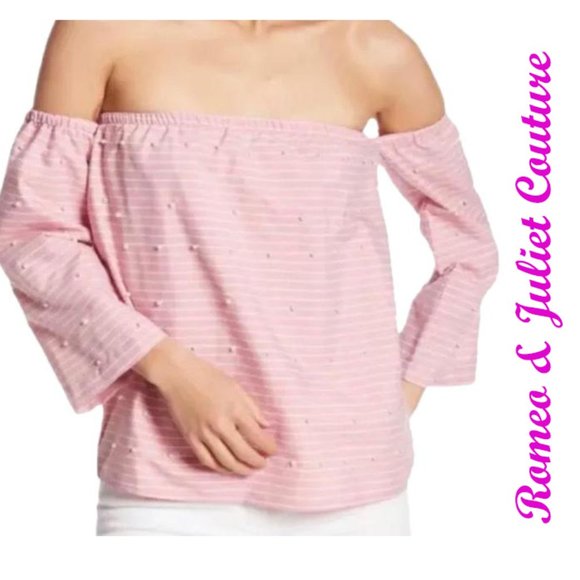 Romeo & Juliet Couture Pearl Embellished Off the Shoulder Blouse - Picture 1 of 3